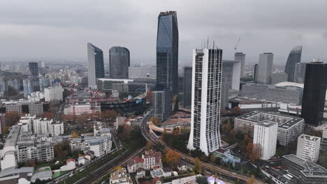 Aerial-view-of-La-Défense-on-a-cloudy-afternoon-showcases-its-modernity.